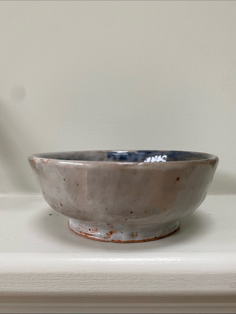 Handmade Ceramic Bowl in Pale Gray and Blue Glaze
